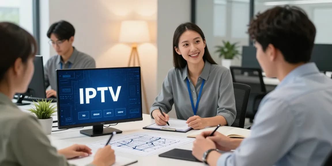 IPTV reseller UK trusted provider meeting with a local business client in a professional office space.