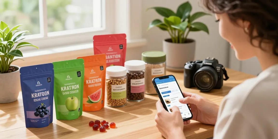 Enjoy shopping at behappygoleafy.com/shop for vibrant Kratom products and gummies in a cozy home environment.