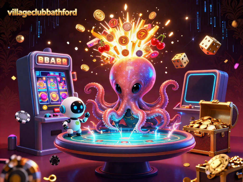 Experience thrilling gameplay at villageclubbathford with a vibrant 3D casino scene featuring an alien octopus and jackpot excitement.