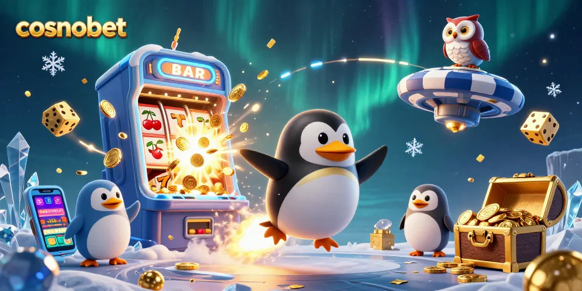 Experience thrilling wins at cosmobet with a golden penguin racing towards a jackpot casino!