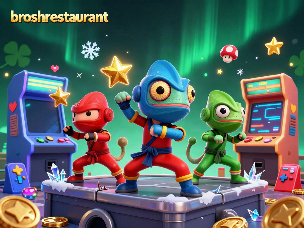 Experience the thrill of broshrestaurant gaming with a 3D ninja chameleon team showcasing dynamic casino action.