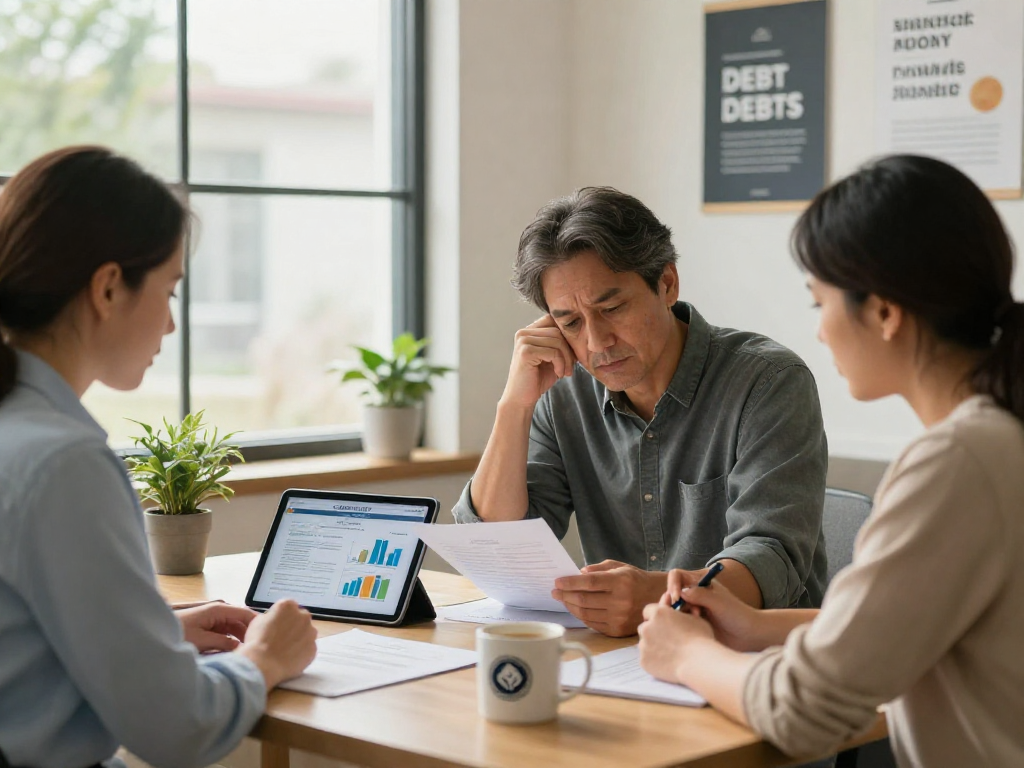 Couple receiving guidance from financial advisor at https://credit-consolidation.ca/ in a calm office.
