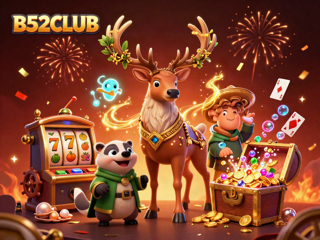 Join the action at B52CLUB with a vibrant 3D casino scene featuring dynamic gaming elements.