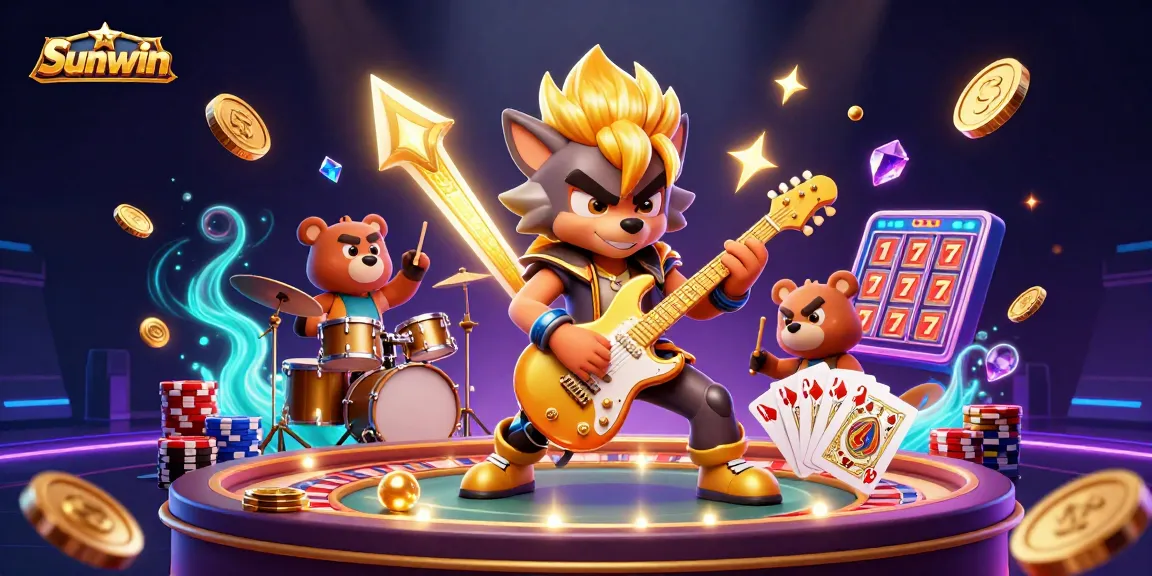 Experience thrilling wins at Sunwin with 3D casino characters amid vibrant game action.
