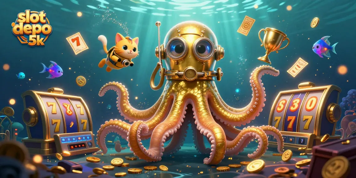 Experience thrilling gameplay at slot depo 5k with a vibrant 3D scene showcasing a kraken and treasure.